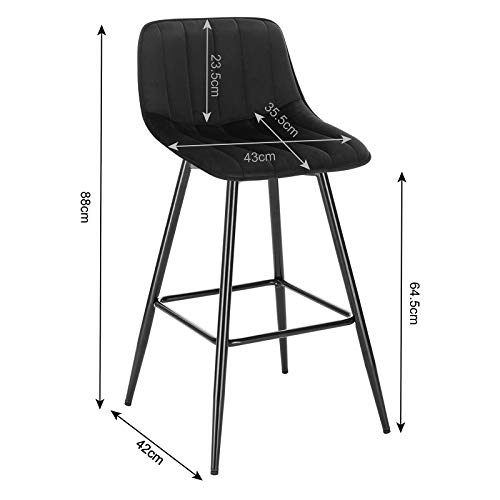 WOLTU 2X Taburete de Bar con Respaldo Paquete de 2 Marco de Metal Muebles Cocina Asiento de Terciopelo Taburetes Cocina Altos Sillas Bar Altas Cocina Negro BH253sz-2