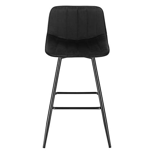 WOLTU 2X Taburete de Bar con Respaldo Paquete de 2 Marco de Metal Muebles Cocina Asiento de Terciopelo Taburetes Cocina Altos Sillas Bar Altas Cocina Negro BH253sz-2