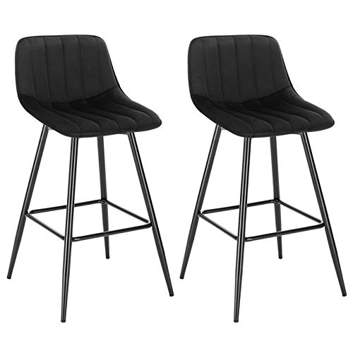 WOLTU 2X Taburete de Bar con Respaldo Paquete de 2 Marco de Metal Muebles Cocina Asiento de Terciopelo Taburetes Cocina Altos Sillas Bar Altas Cocina Negro BH253sz-2