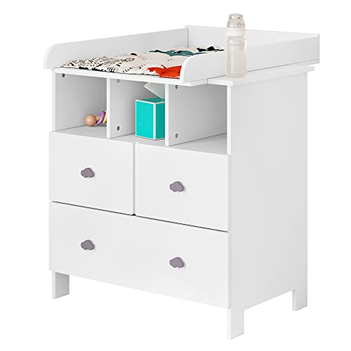 WOLTU Cambiador Bebe con 3 Cajones y 3 Compartimentos Abiertos, Comoda Cajonera con Accesorio Cambiador para Bebés para Dormitorio, Salón y Habitación Infantil, blanco, 80x48x82cm