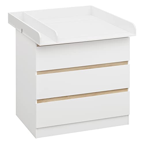 WOLTU Cambiador Bebé Madera con 3 Cajones Grandes Cambiador Pañales Mueble para Niños Gran Almacenamiento Cambiador Fácil Limpieza Blanco 80x78x48cm