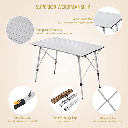 WOLTU CPT8132sb - Mesa de Camping Plegable de Aluminio, Mesa de Viaje Ajustable en Altura 120 x 68,5 cm