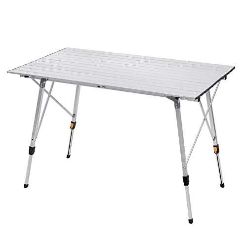 WOLTU CPT8132sb - Mesa de Camping Plegable de Aluminio, Mesa de Viaje Ajustable en Altura 120 x 68,5 cm