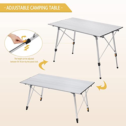 WOLTU CPT8132sb - Mesa de Camping Plegable de Aluminio, Mesa de Viaje Ajustable en Altura 120 x 68,5 cm