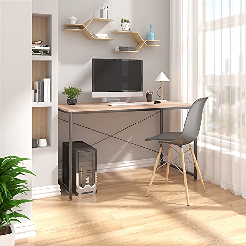 WOLTU Escritorio de Computadora Muebles de Oficina Mesa de PC Mesa de Oficina Ordenador con Diseño Industrial, Madera y Acero 120x60x70cm Roble + Negro TSB04hei