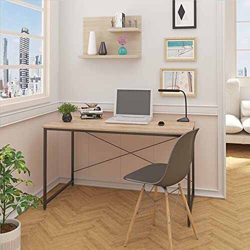 WOLTU Escritorio de Computadora Muebles de Oficina Mesa de PC Mesa de Oficina Ordenador con Diseño Industrial, Madera y Acero 120x60x70cm Roble + Negro TSB04hei