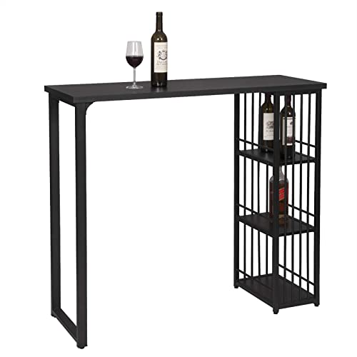 WOLTU Mesa de Bar Mesa de Bistro Mesa de Comedor con 3 Estantes, Estructura de Metal, MDF, 120x40x105cm (WxDxH) Negro BT26sz