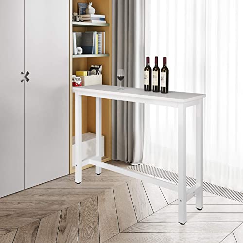 WOLTU Mesa de Bar Mesa de Bistro Mesa de Comedor con Estructura de Metal, MDF, 140x40x100cm (WxDxH) Blanco BT30ws