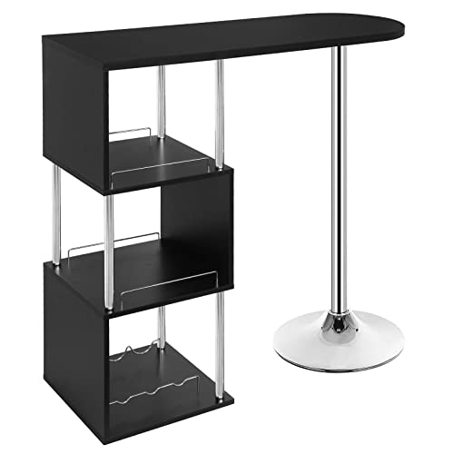 WOLTU Mesa de Bar Mesa de Bistro Mesa de Comedor con Tres Rejillas Estructuras para Vino, Metal, MDF 113x40x105cm(BxTxH) Negro BT22sz