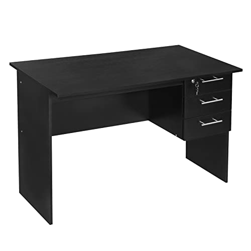 WOLTU Mesa de Ordenador Mesa de Oficina Mesa de PC Escritorio con 3 Cajones Madera 120x59x75cm Negro TS59sz