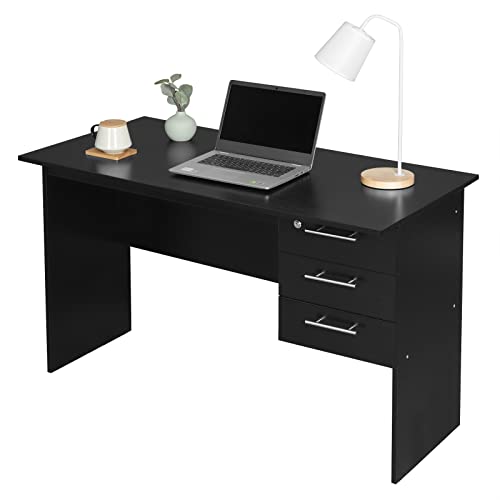 WOLTU Mesa de Ordenador Mesa de Oficina Mesa de PC Escritorio con 3 Cajones Madera 120x59x75cm Negro TS59sz