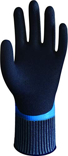 Wonder Grip WG-318 Aqua - Guante de trabajo Nylon y latex gloves, impermeables para un maximo agarre, hombre y mujer, jardineria talla M/ 8 azul con negro