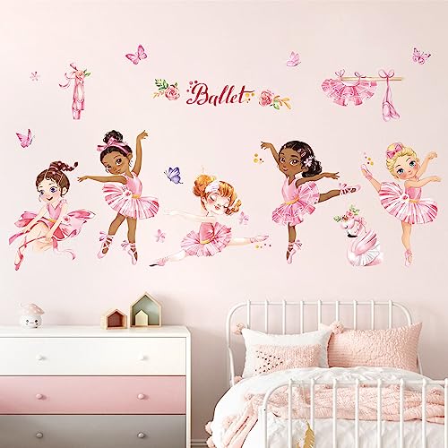 wondever Pegatinas de Pared Chica Bailarina Rosa Adhesivos Pared Decorativos Ballet Niña Vinilos Pared para Habitación Niña Infantiles Bebés Guardería