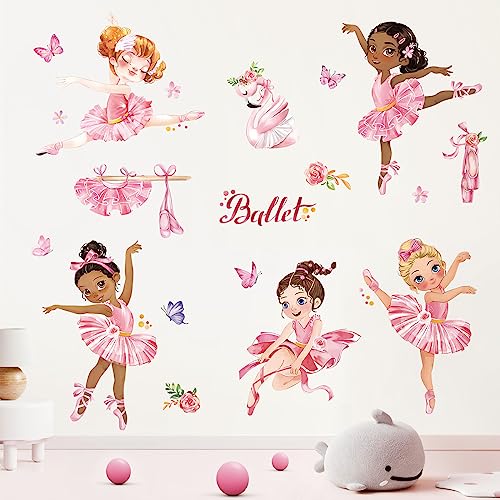 wondever Pegatinas de Pared Chica Bailarina Rosa Adhesivos Pared Decorativos Ballet Niña Vinilos Pared para Habitación Niña Infantiles Bebés Guardería