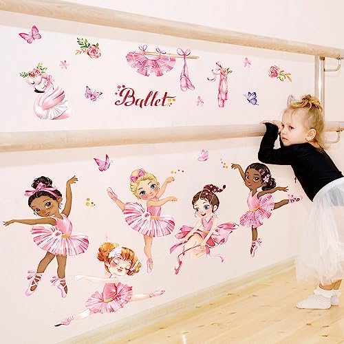 wondever Pegatinas de Pared Chica Bailarina Rosa Adhesivos Pared Decorativos Ballet Niña Vinilos Pared para Habitación Niña Infantiles Bebés Guardería