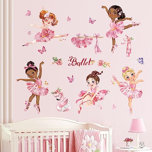 wondever Pegatinas de Pared Chica Bailarina Rosa Adhesivos Pared Decorativos Ballet Niña Vinilos Pared para Habitación Niña Infantiles Bebés Guardería