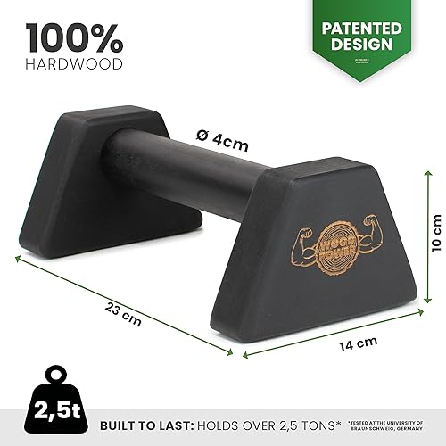 woodpower® PowerBars Paraletes de madera para flexiones que cuidan las articulaciones, barras antideslizantes para parar las manos, para interior y exterior, calistenia y yoga (negro)