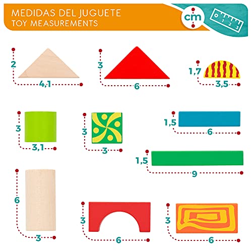 WOOMAX 40994 - Bloques construcción de madera, Rompecabezas para niños, Inlcuye 50 piezas, Juguete eductivo, Montessori, Juegos de construcción, A partir de 18 meses, Juguetes y regalos infantiles