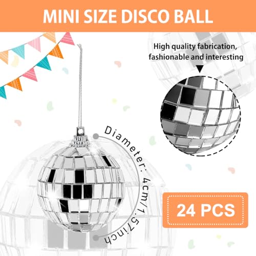 wordmouk 24 Piezas Mini Bola de Discoteca Plateada 4cm Bolas de Espejo Colgantes Mini Decoraciones de Bolas Dediscoteca Mini Bola Reflectante para Fiesta de Discoteca Boda Arbol de Navidad Halloween