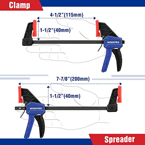 WORKPRO 8pc Juego de sargentos de barra y pinzas de resorte, sargento de tornillo (ancho de tramo 115 mm), pinza de resorte(ancho de boca 45 mm/60 mm), para trabajar la madera