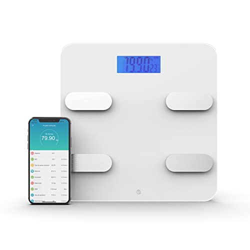 WottoCare - Báscula de Baño Inteligente | Control Preciso de Peso y Grasa Corporal | 18 Mediciones Esenciales | Hasta 8 Usuarios | Sincronización con Google Fit y Apple Health | Blanco