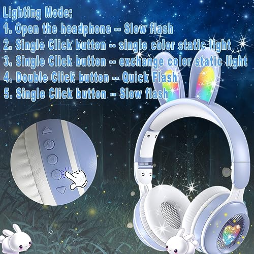 Woukksy 2023 Auriculares Bluetooth para Niños, Plegables Auriculares Inalámbricos para Niña con Micrófono Desmontable e Luces LED, con Limitador de Volumen de 85 dB para la Escuela/Viajes (Azul)