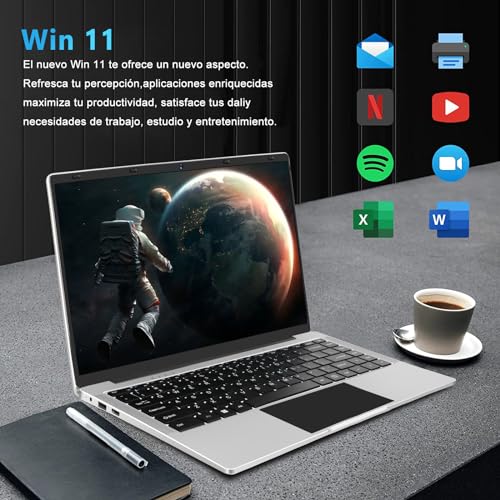 WOZIFAN Ordenador Portátil 14" Win 11 256GB SSD Soporte 1TB SSD Expansión portatil 2.4G+5G WiFi Bluetooth 4.2 USB HDMI 1920x1080 FHD con Ratón Inalámbrico y Teclado Español Membrana - Plata