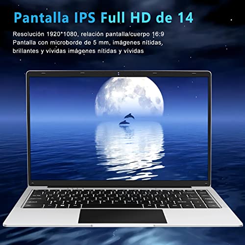 WOZIFAN Ordenador Portátil 14" Win 11 256GB SSD Soporte 1TB SSD Expansión portatil 2.4G+5G WiFi Bluetooth 4.2 USB HDMI 1920x1080 FHD con Ratón Inalámbrico y Teclado Español Membrana - Plata