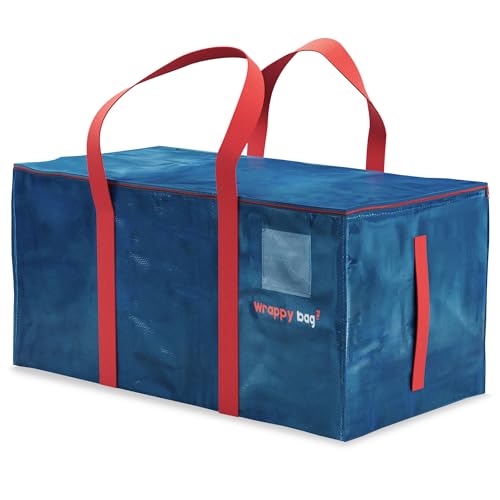 WRAPPYBAG lote de 4 bolsas grandes de almacenamiento de plástico - Bolsas XXL para mudanzas y viajes - Resistentes, gruesas e impermeables con asas reforzadas - Para ropa y ropa de cama - 75x36x38 cm