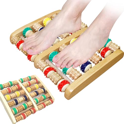 WSNDM Masajeador De Pies De Color De 6 Filas De Rodillos, Masajeador De Pies De Madera De Los Pies Para Reflexología Del Pie,Fascitis Plantar,Alivia El Dolor, Relaja y Reduce El Estrés