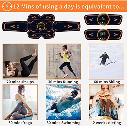 WUGEIN EMS - Estimulador muscular para entrenamiento de abdominales, 8 modos y 19 intensidades, cinturón abdominal portátil inalámbrico, abdominal, abdominal, abdominal, abdomen, brazos, piernas