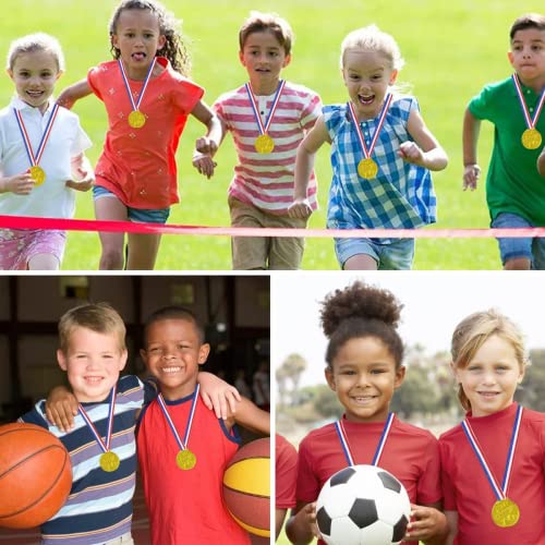 WUGU Medallas para Niños, 30 Piezas Medallas de Oro Ganadoras con Collar, Medallas de Plástico Niños Medalla de Oro para la Escuela, Día del Deporte, Regalo de Fiesta.