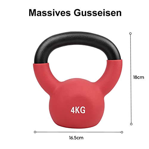 wuuhoo® Pesa Rusa Dwayne Kettlebell 2kg - 28kg de Hierro Fundido Macizo con Revestimiento de Neopreno, mancuerna oscilante para Entrenamiento de Fuerza, Pesas con códigos de Colores -