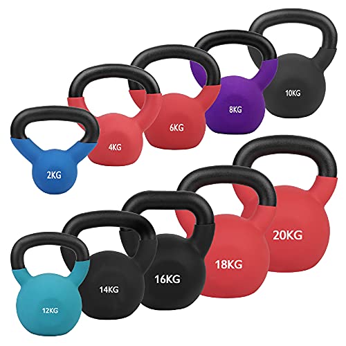 wuuhoo® Pesa Rusa Dwayne Kettlebell 2kg - 28kg de Hierro Fundido Macizo con Revestimiento de Neopreno, mancuerna oscilante para Entrenamiento de Fuerza, Pesas con códigos de Colores -