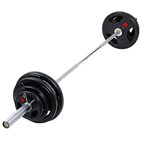 wuuhoo® set de barra y platos olímpicos Rick - 85kg en total, barra de 220cm incl. pesas de 65 KG, barra con peso propio de 20 KG - Diseño 1 sin soporte