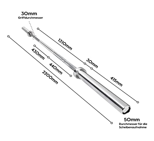 wuuhoo® set de barra y platos olímpicos Steve - 80kg en total, barra de 220cm incl. pesas de 60 KG, barra con peso propio de 20 KG - Sin soporte