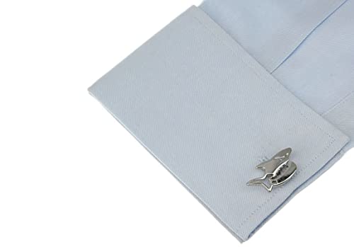 Wycian Gemelos Novio Plata, Botones Gemelos Tiburón Latón 30X17MM para Hombres Padre Camisa Traje Boda Graduación Negocios