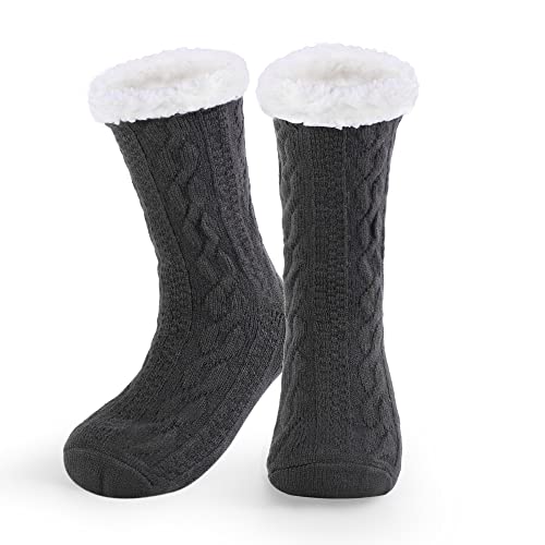 WYTartist Calcetines Antideslizantes Hombre, Invierno Calcetines Andar Por Casa Hombre Forro Polar Suave para Navidad (Twist Black)