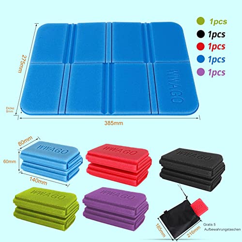 WZYTEU 5 Pcs Esterilla Plegable, Almohadilla Taurina XPE Impermeable Plegable para Parque, Picnic, Acampa, Interiores y al Aire Libre con 5 Bolsos de Almacenamiento y 1 Mosquetón