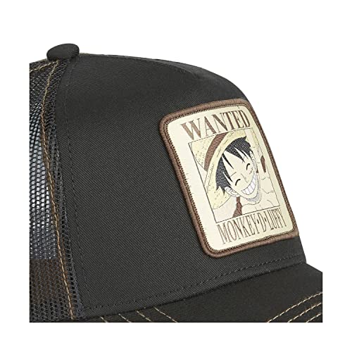 [ X ] Capslab Gorra de Hombre y Mujer de una Pieza, Gorra Trucker Luffy, Original Anime, Negro (Negro/Marrón/Beige), Talla única