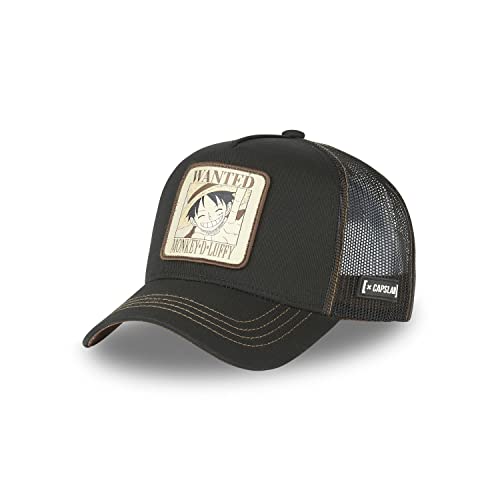 [ X ] Capslab Gorra de Hombre y Mujer de una Pieza, Gorra Trucker Luffy, Original Anime, Negro (Negro/Marrón/Beige), Talla única