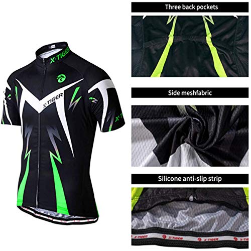 X-TIGER Ciclismo Maillots para Hombres con Tirantes Manga Corta Transpirable Secado Rápido con 5D Acolchado Gel Culotes Culotte Pantalones Cortos (verde,XL)