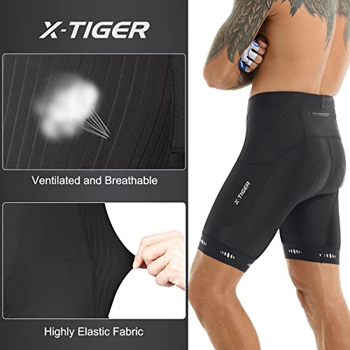 X-TIGER Culotte Ciclismo Hombre con 5D Gel Acolchado MTB Ciclismo Pantalones Cortos Transpirable Secado Rápido con 3 Bolsillos