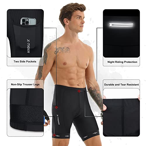 X-TIGER Culotte Ciclismo Hombre con 5D Gel Acolchado MTB Ciclismo Pantalones Cortos Transpirable Secado Rápido con 3 Bolsillos