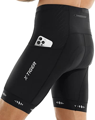 X-TIGER Culotte Ciclismo Hombre con 5D Gel Acolchado MTB Ciclismo Pantalones Cortos Transpirable Secado Rápido con 3 Bolsillos