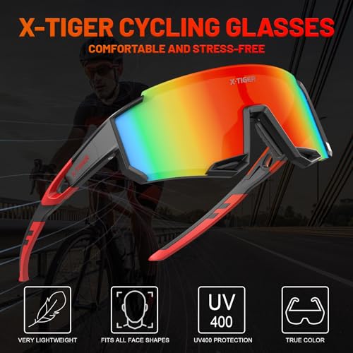 X-TIGER Gafas ciclismo Hombres Gafas para correr UV400 Gafas de sol deportivas a prueba de viento Adecuado para ciclismo, running, senderismo