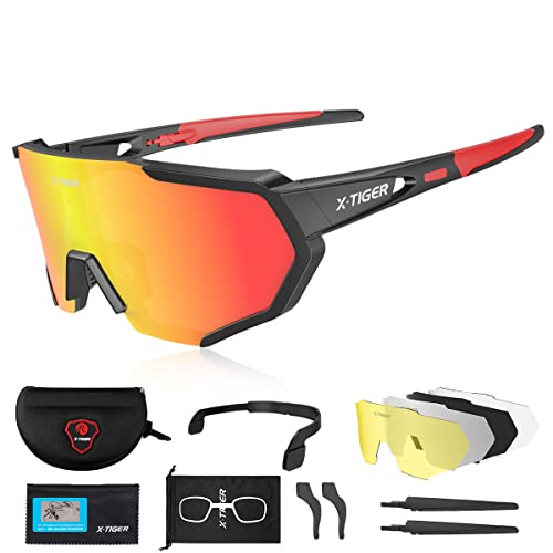 X-TIGER Gafas de Ciclismo con 5 Lentes Intercambiables, Adecuadas Para el Ciclismo, el Golf, la Pesca, la Conducción Y Otros Deportes al Aire Libre UV400