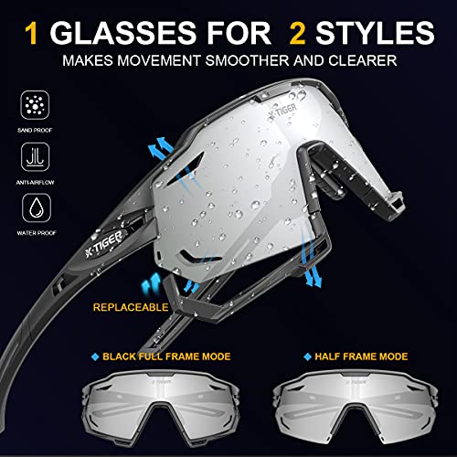 X-TIGER Gafas de Ciclismo con 5 Lentes Intercambiables Montura TR90 Gafas de Bicicleta, Moto MTB Bicicleta Carrera de béisbol, Escalada Deportes al aire libre Gafas