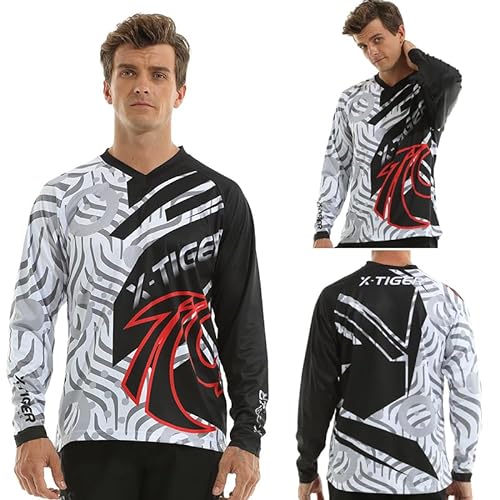 X-TIGER Maillot Ciclista Hombre, Transpirable Secado RápidoTop de Ajuste Holgado Ciclismo Bicicleta MTB Motocross con Mangas Larga