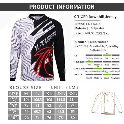 X-TIGER Maillot Ciclista Hombre, Transpirable Secado RápidoTop de Ajuste Holgado Ciclismo Bicicleta MTB Motocross con Mangas Larga